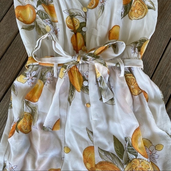 For Love & Lemons Limonada Lemon Crop Jumpsuit Sz XS Flutter Sleeves Belted GUC - Picture 7 of 14